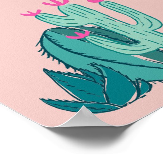 Pink and Green Cute Cactus Poster (Ecke)