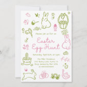 Pink and Green Easter Egg Hunt Party Einladung (Vorderseite)