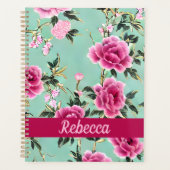 Pink and Green Floral Chinoiserie Personalized Planer (Vorderseite)