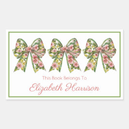 Pink and Green Floral Personalized Bookplate Rechteckiger Aufkleber