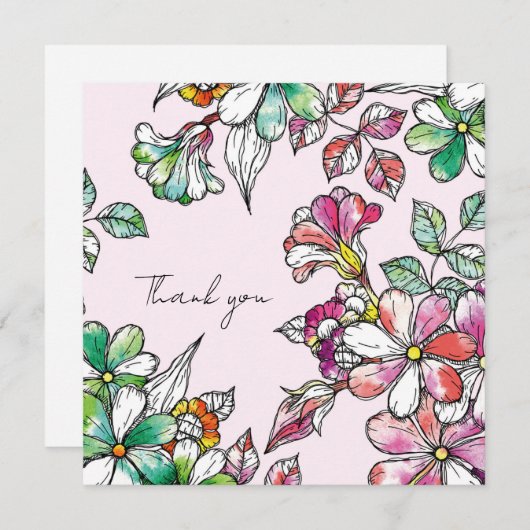 Pink and green flowers dankeskarte (Vorne/Hinten)