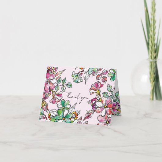 Pink and green flowers dankeskarte (Vorderseite)