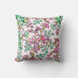 Pink and green flowers kissen