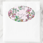 Pink and green flowers ovaler aufkleber (Tasche)