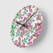 Pink and green flowers runde wanduhr (Winkel)