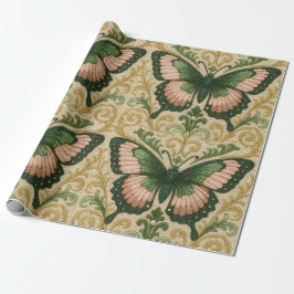 Pink and Green Gift Wrap Butterfly Print Geschenkpapier