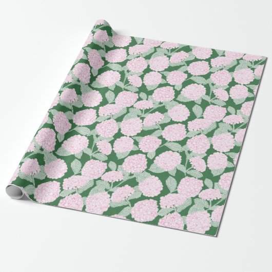 Pink and Green Hydrangea Floral Geschenkpapier (Ungerollt)