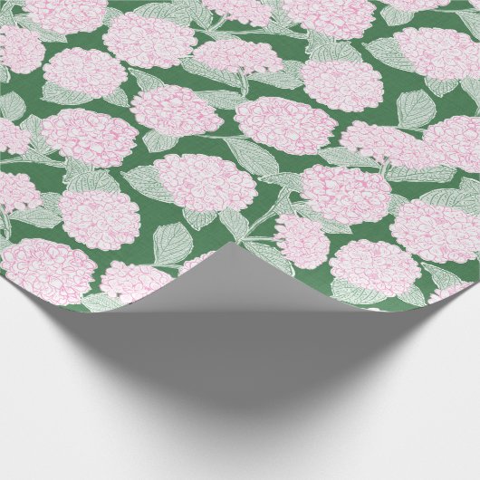 Pink and Green Hydrangea Floral Geschenkpapier (Ecke)