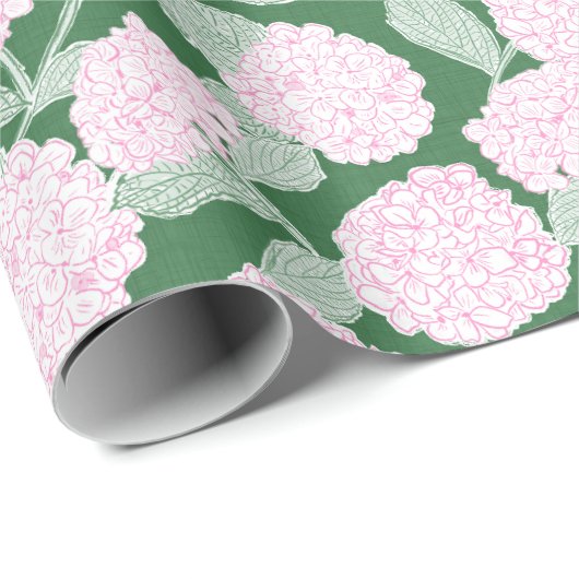Pink and Green Hydrangea Floral Geschenkpapier (Rolleneckpunkt)