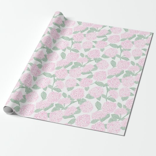 Pink and Green Hydrangea Floral Geschenkpapier (Ungerollt)