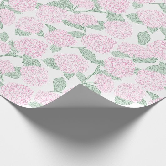 Pink and Green Hydrangea Floral Geschenkpapier (Ecke)