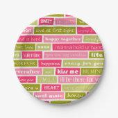 Pink and Green Love Letter Typography Squares Pappteller (Vorderseite)