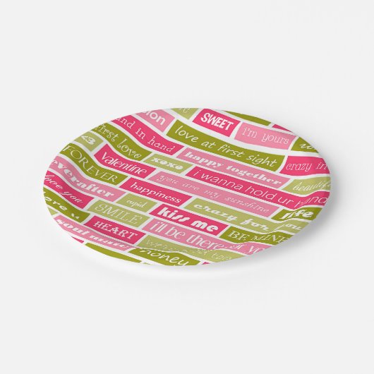 Pink and Green Love Letter Typography Squares Pappteller (Schrägansicht)