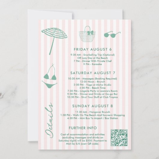 Pink And Green Palm Springs Bachelorette Weekend Einladung (Rückseite)