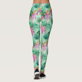 Pink and Green Palm Trees Tropical Patterned Leggings (Rückseite)