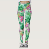 Pink and Green Palm Trees Tropical Patterned Leggings (Vorderseite)