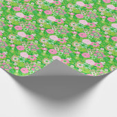 Pink and Green Preppy Palm Beach Floral Geschenkpapier (Ecke)