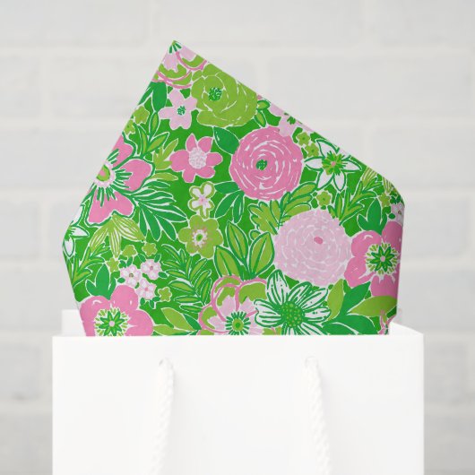 Pink and Green Preppy Palm Beach Floral Seidenpapier (Geschenktüte)