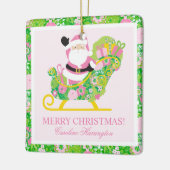 Pink and Green Preppy Palm Beach Santa Keramikornament (Links)