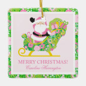 Pink and Green Preppy Palm Beach Santa Keramikornament (Vorderseite)