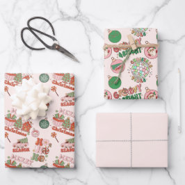 Pink and Green Retro Christmas Geschenkpapier Set