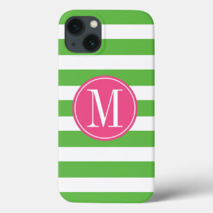 Pink and Green Stripes Custom Monogram Case-Mate iPhone Hülle