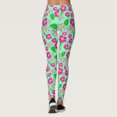 Pink and Green Tropical Flowers Patterned Leggings (Rückseite)