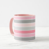 Pink and Grey Stripes Tasse (Vorderseite Links)