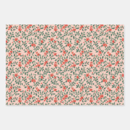 Pink and Holly Christmas Wrapping Paper Geschenkpapier Set