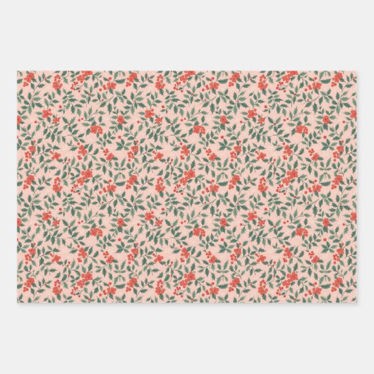 Pink and Holly Christmas Wrapping Paper Geschenkpapier Set (Vorderseite)