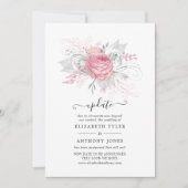 Pink and Imitate Foil Silver Floral Wedding Update Einladung (Vorderseite)
