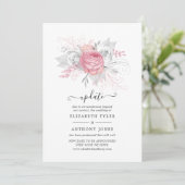 Pink and Imitate Foil Silver Floral Wedding Update Einladung (Stehend Vorderseite)