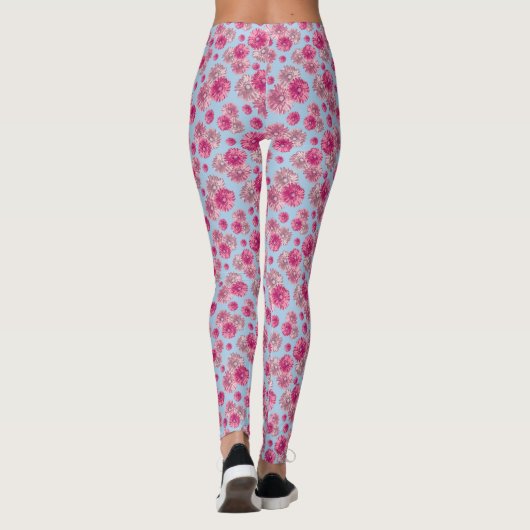 Pink and light blue gerbera daisy floral Patterned Leggings (Rückseite)