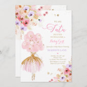 Pink and Lilac Floral Ballerina Babydusche Einladung (Vorne/Hinten)