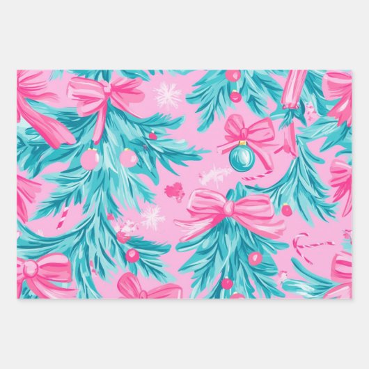 Pink and Mint Bright Christmas Geschenkpapier Set (Vorderseite)