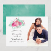 Pink and Mint Floral Wedding Vielen Dank Dankeskarte (Vorne/Hinten)