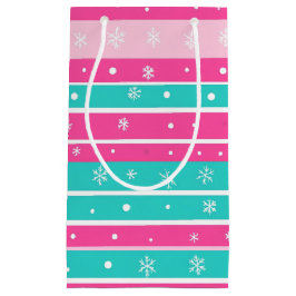 Pink and Mint Horizontal Striped Snowflake Kleine Geschenktüte