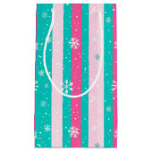 Pink and Mint Vertical Striped Snowflake Kleine Geschenktüte (Vorderseite)