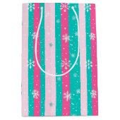 Pink and Mint Vertical Striped Snowflake Mittlere Geschenktüte (Vorderseite)