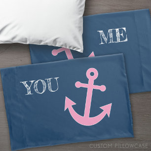 Pink and Navy Anchor with Custom Names Kissenbezug