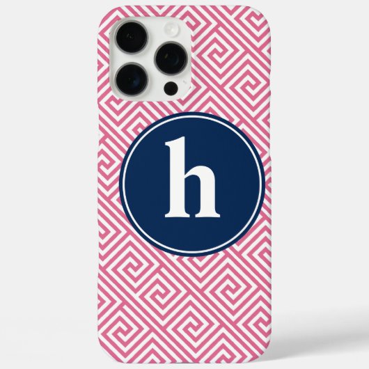 Pink and Navy Blue Greek Key Pattern Monogram Case-Mate iPhone Hülle (Rückseite)