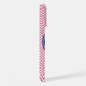 Pink and Navy Blue Greek Key Pattern Monogram iPhone Hülle (Rechte Seite)