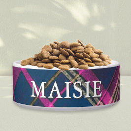 Pink and Navy Tartan Plaid Personalized Pet Dog Napf