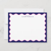 Pink and Navy Wavy Frame Note Card with Striped Ba Einladung (Vorderseite)