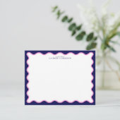 Pink and Navy Wavy Frame Note Card with Striped Ba Einladung (Stehend Vorderseite)