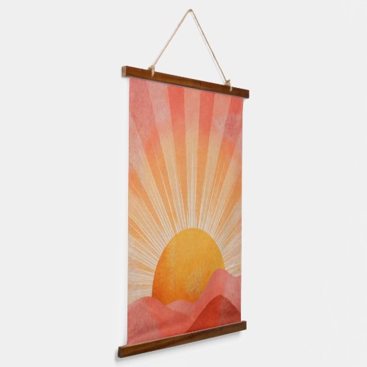 Pink and Orange Boho Sunrise Wandteppich Mit Holzrahmen (Gewinkelt)