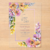 Pink and Orange Floral Save The Date Acryleinladungen (Vorderseite)