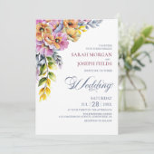 Pink and Orange Floral Wedding Einladung (Stehend Vorderseite)