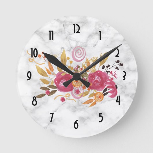 Pink and Orange Flower Bouquet on Marble Texture Runde Wanduhr (Vorderseite)