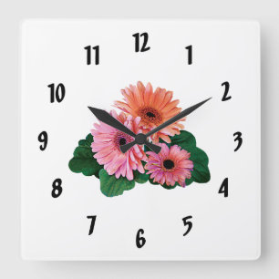Pink and Orange Gerbera Daisies Quadratische Wanduhr